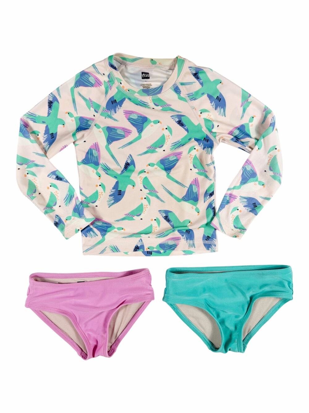 Tea Collection Bird Print Long Sleeve Rash Guard Swim Set Size 3